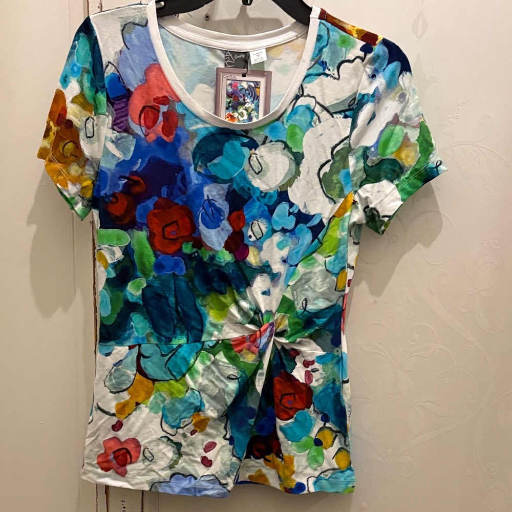 Dolcezza Short Sleeve Knot-Front Floral Top in Multicolor NWT S, XL Canadian